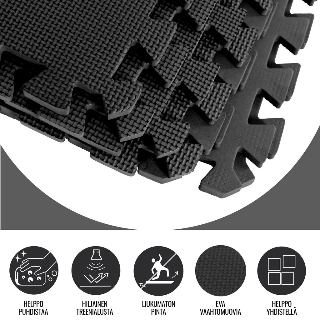 Suojamatto / Palamatto, 6 Palaa + 12 Reunapalaa 60x60x1,2cm EVA-Vaahtomuovi Musta
