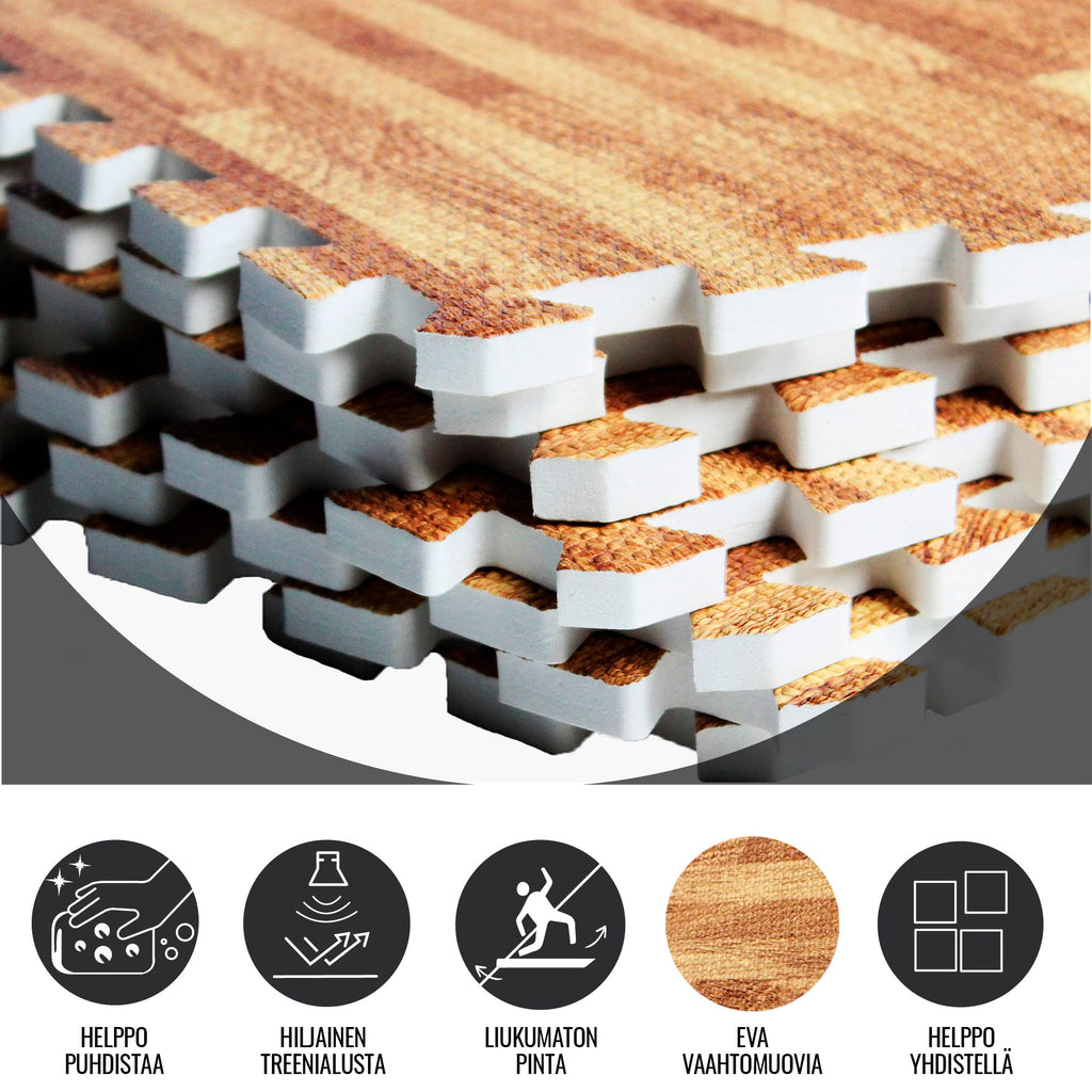Suojamatto / Palamatto, 6 Palaa + 12 Reunapalaa 60x60x1,2cm EVA-Vaahtomuovi Puukuosi
