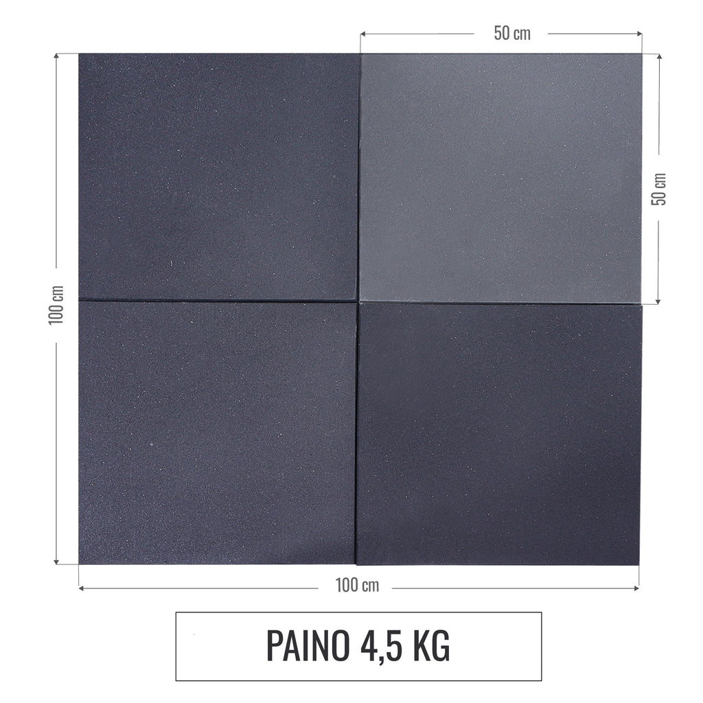 Suojamatto / Kumimatto 50x50x2cm, 18kg, Max. 1000kg Musta 4kpl