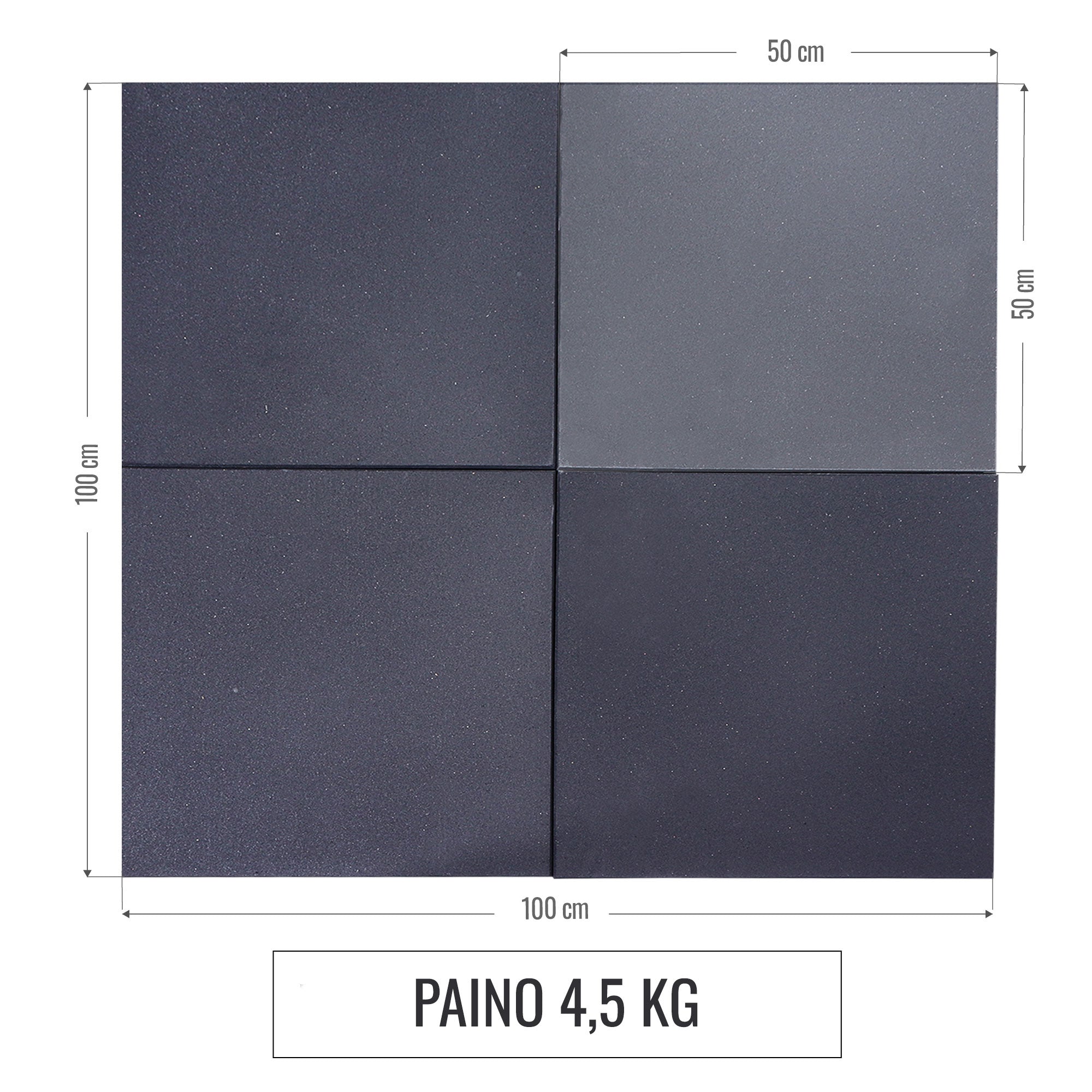 Suojamatto / Kumimatto 50x50x2cm, 18kg, Max. 1000kg Musta 4kpl