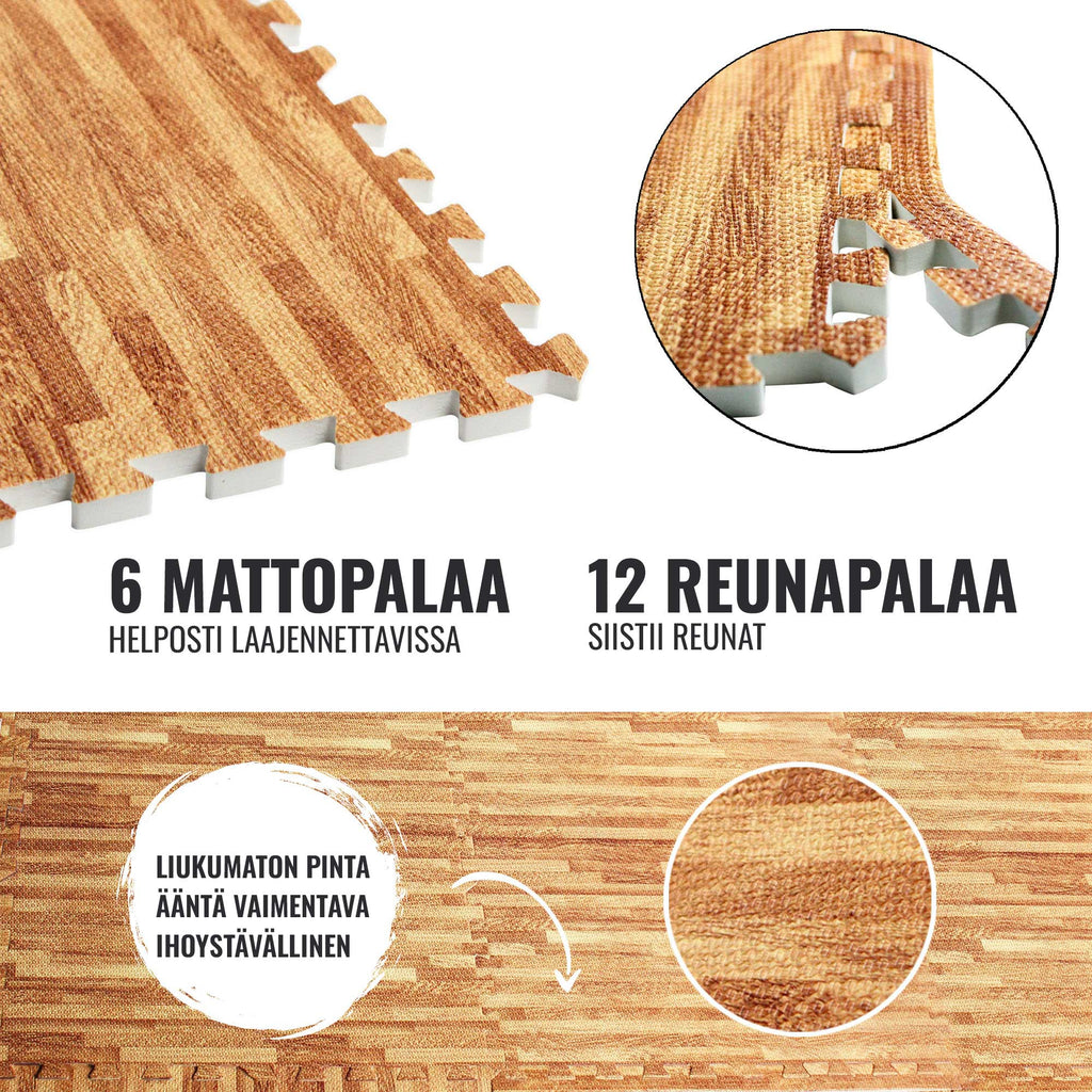 Suojamatto / Palamatto, 6 Palaa + 12 Reunapalaa 60x60x1,2cm EVA-Vaahtomuovi Puukuosi