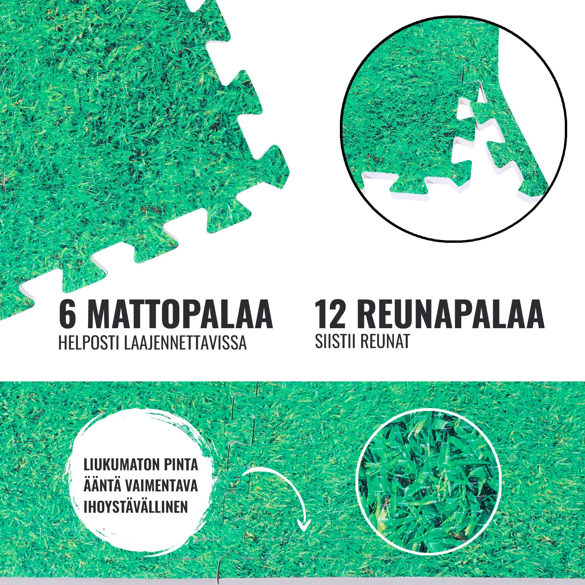 Suojamatto / Palamatto, 6 Palaa + 12 Reunapalaa 60x60x1,2cm EVA-Vaahtomuovi Ruohokuosi