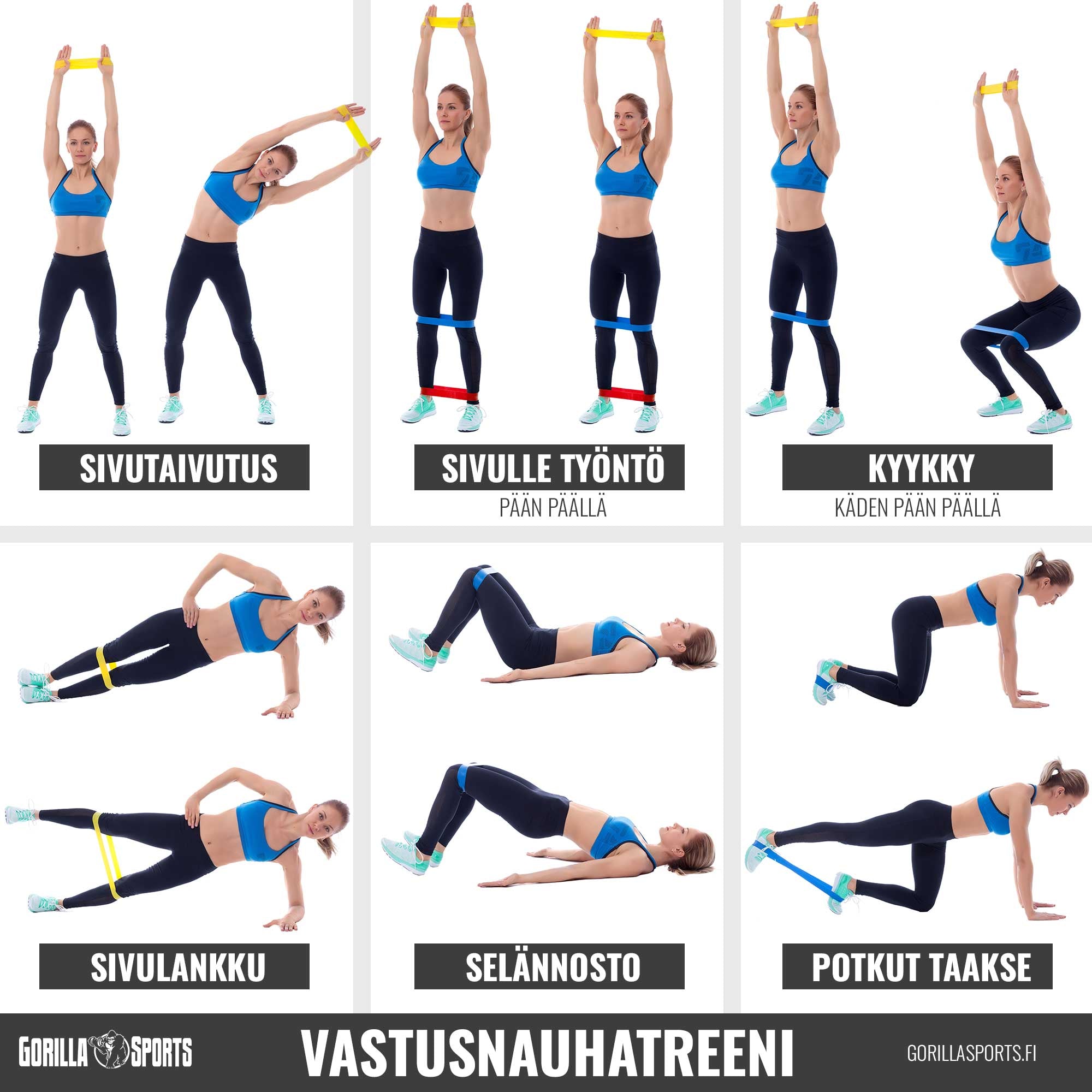 Vastuskuminauha / Voimakuminauha 208cm, 10 Eri Vastusta/Väriä 1-90,72kg Luonnollinen