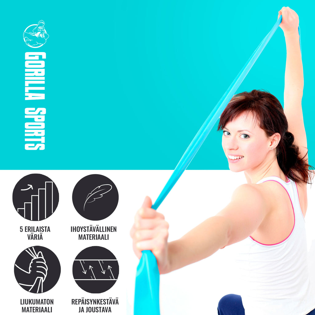 Treeninauha / Vastusnauha 120cm, 5 Eri Vastusta/Väriä 14,5-30,1kg