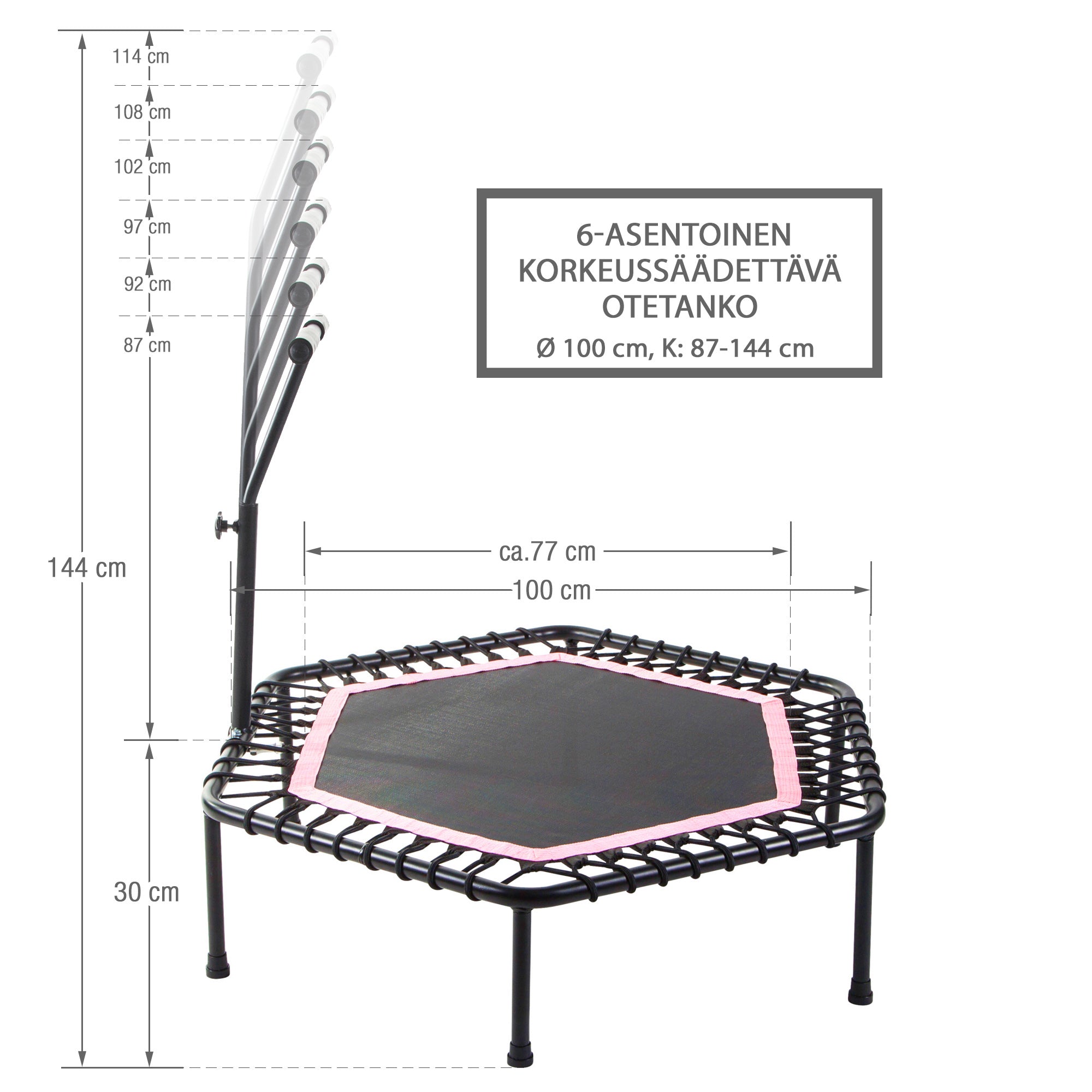 Fitness Trampoliini 100cm, Trampoliini Kahvatangolla, Pinkki
