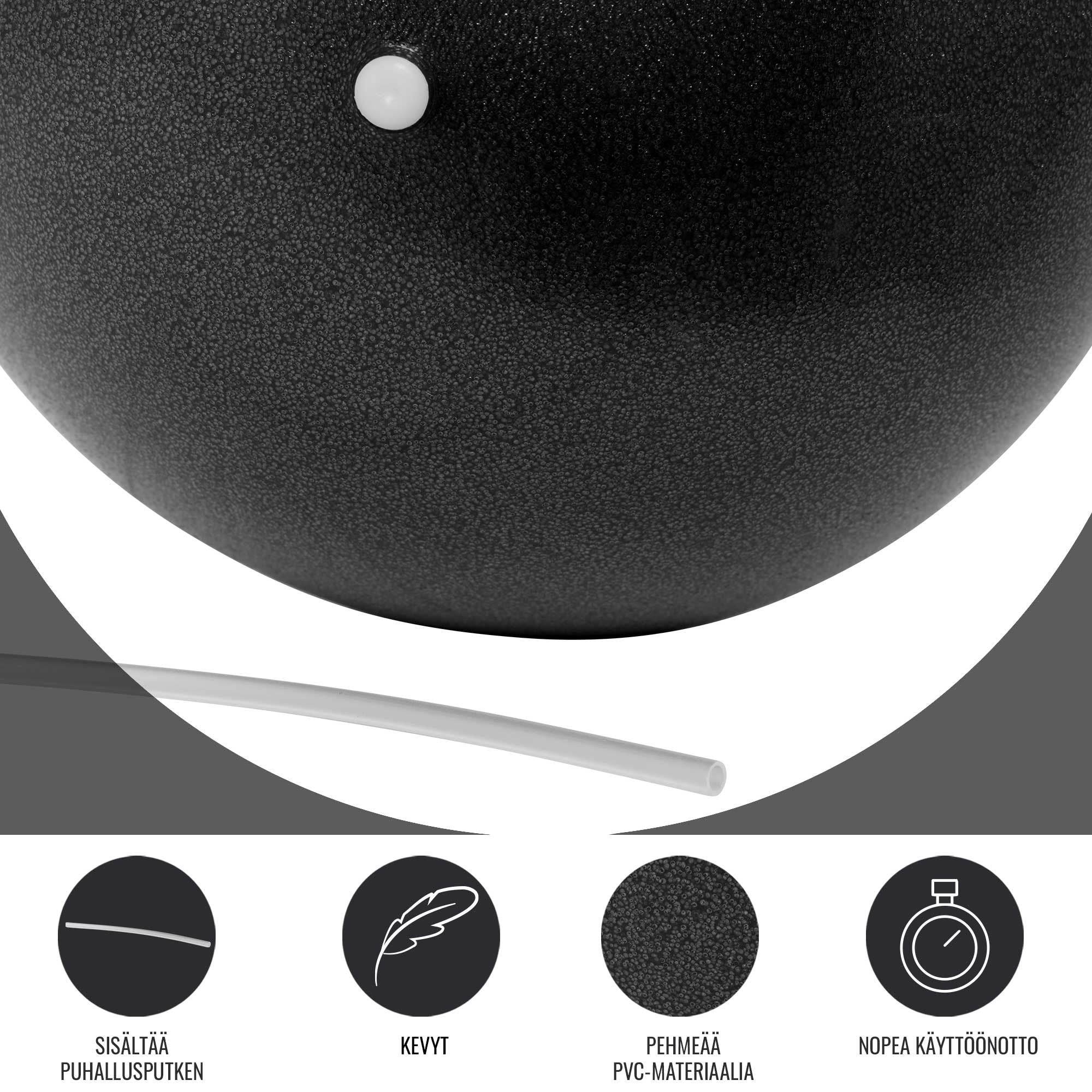 Pilatespallo 22 cm + Pumppu – Monipuolinen Harjoituspallo Kehonhuoltoon, Musta