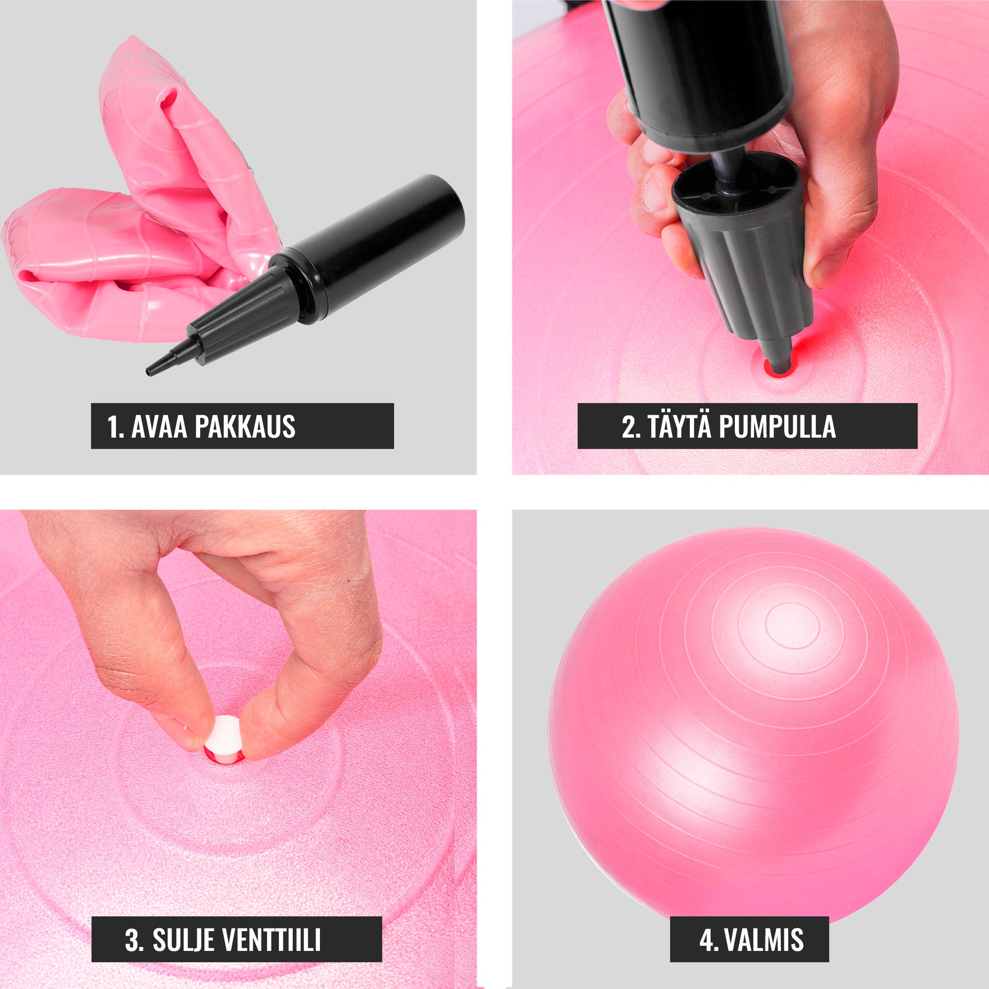 Jumppapallo 55cm, Harjoituspallo ja Pumppu, Useita Värejä