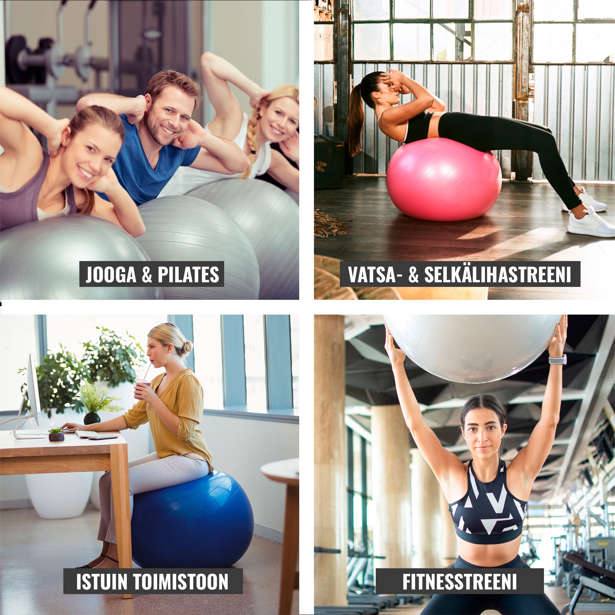 Jumppapallo 75cm, Harjoituspallo ja Pumppu, Useita Värejä