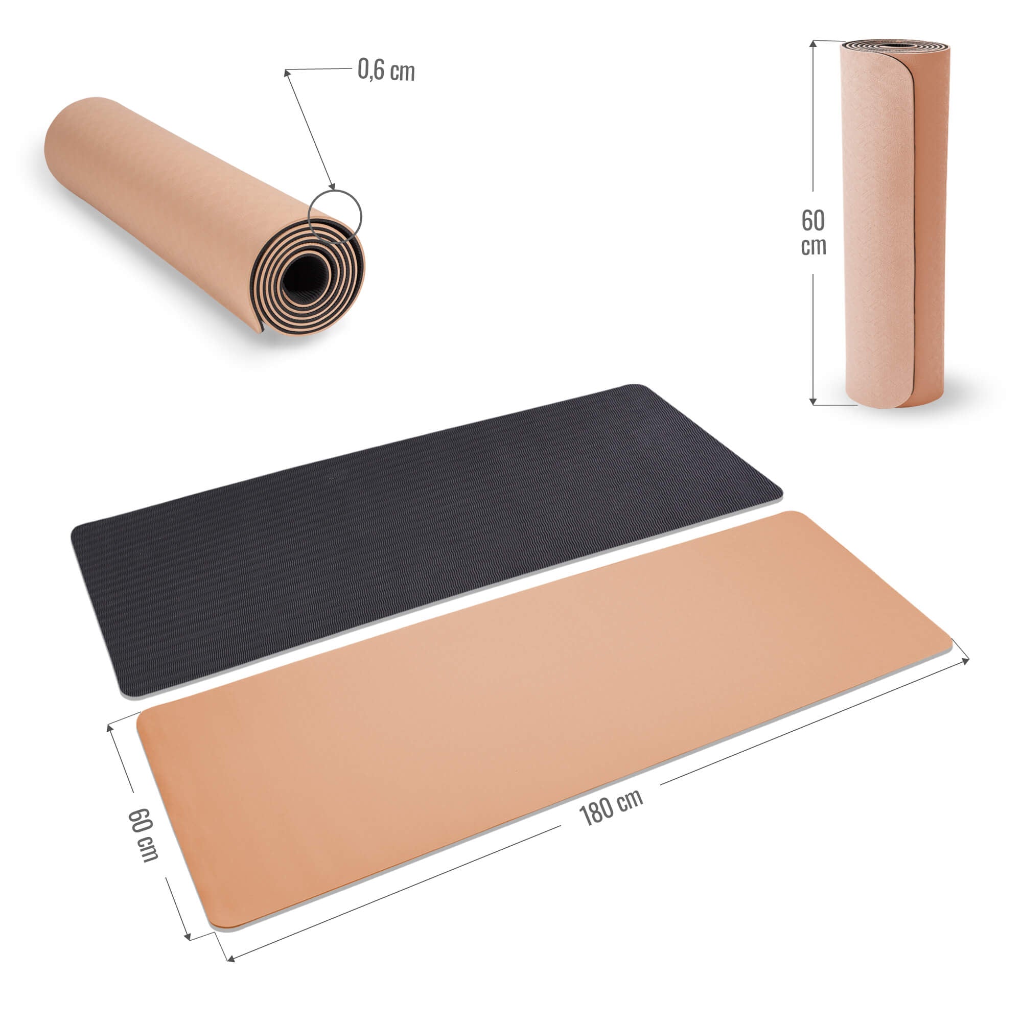 Joogamatto 6mm, Ihoystävällinen, 180x60cm