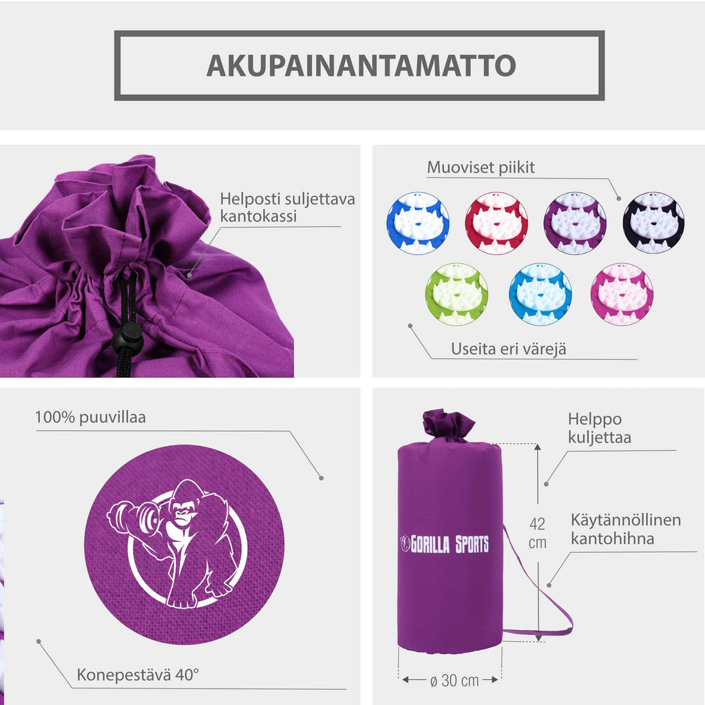 Piikkimatto ja tyyny, Kantolaukku, 68x42x2,5cm