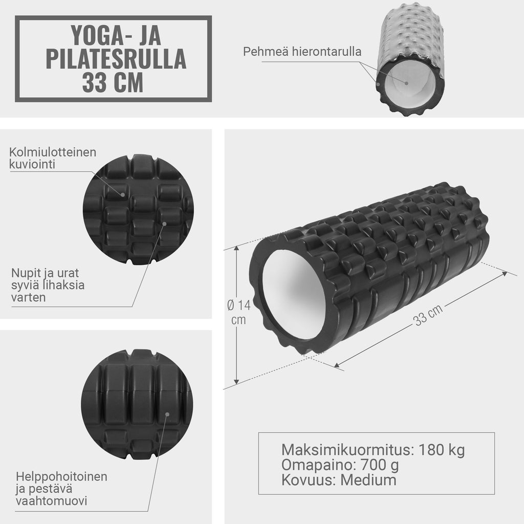 Foam Roller 2.0, Hierontarulla Musta, 32x14cm