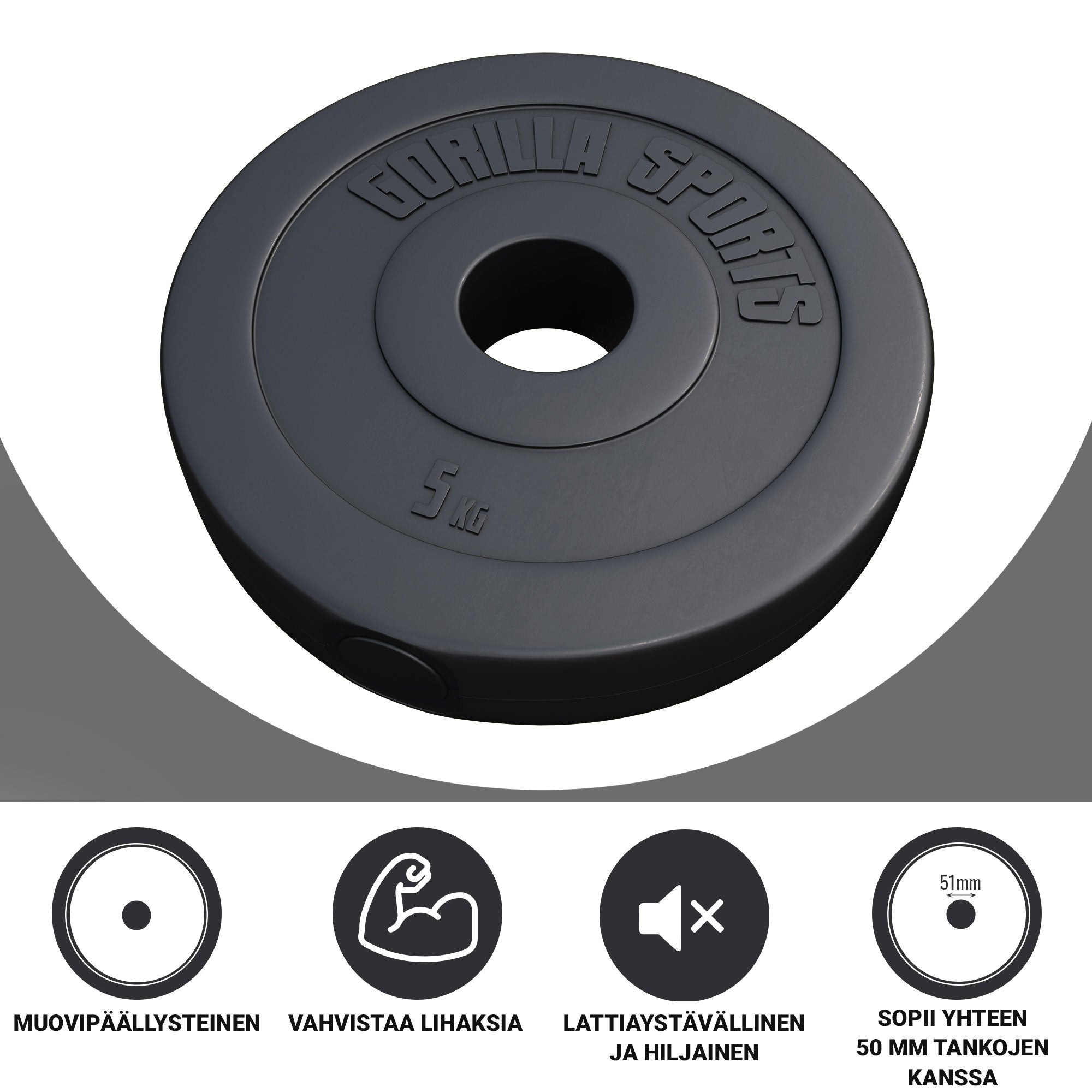 Levypaino 5kg, 50mm Vinyylipaino, Musta