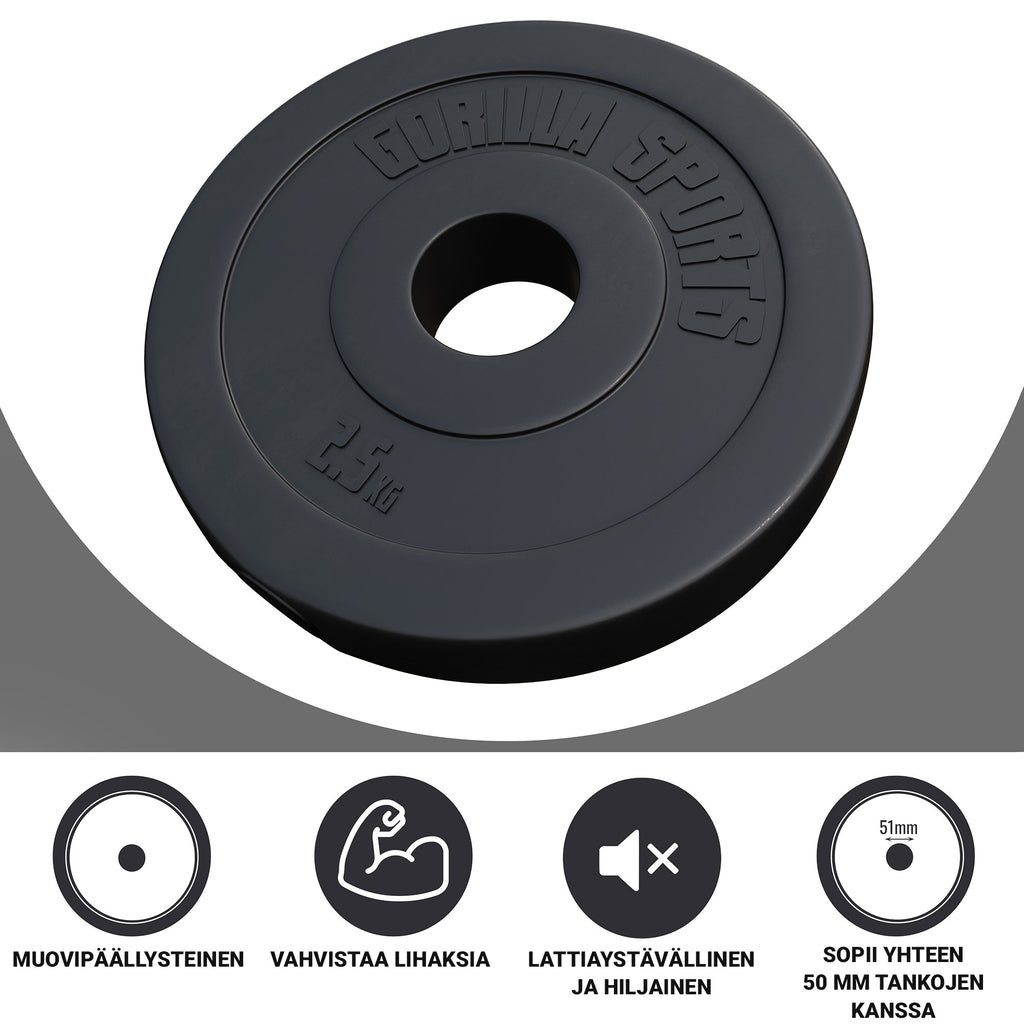 Levypaino 2,5kg, 50mm Vinyylipaino, Musta