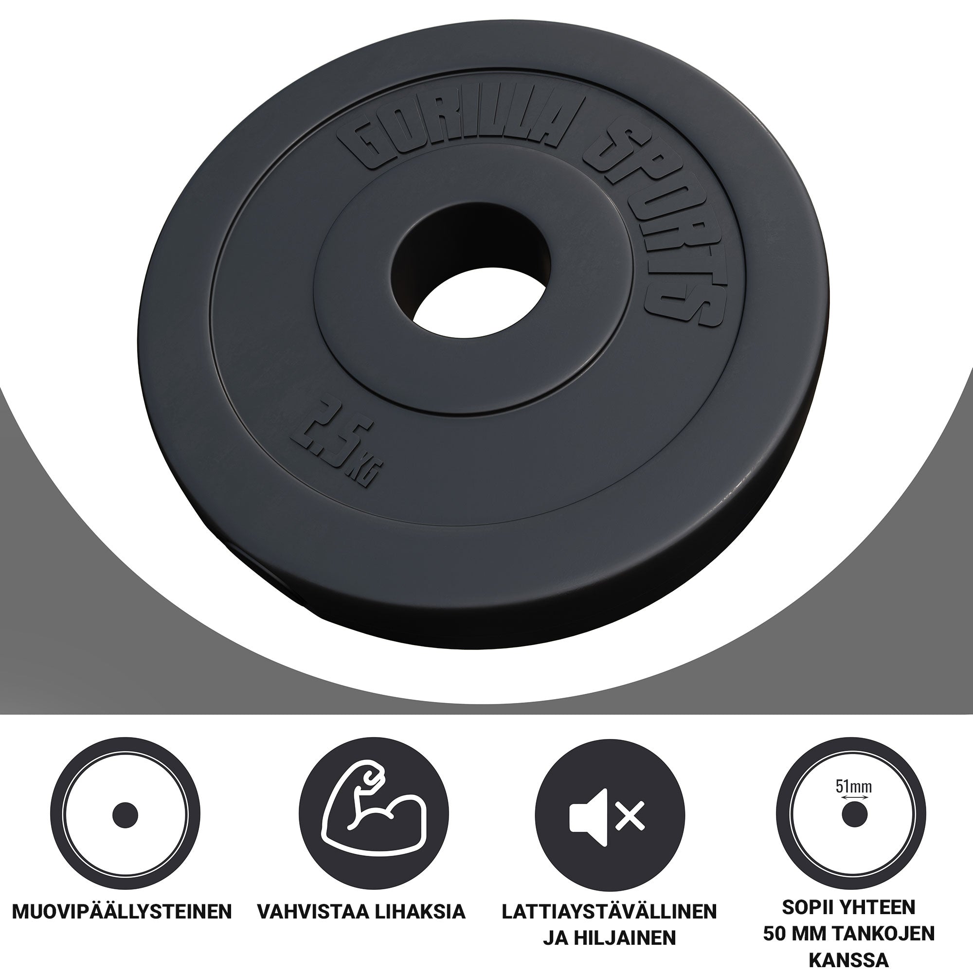 Levypaino 2,5kg, 50mm Vinyylipaino, Musta