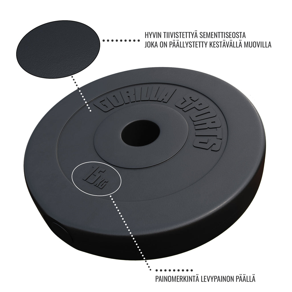 Levypaino 15kg, 50mm Vinyylipaino, Musta