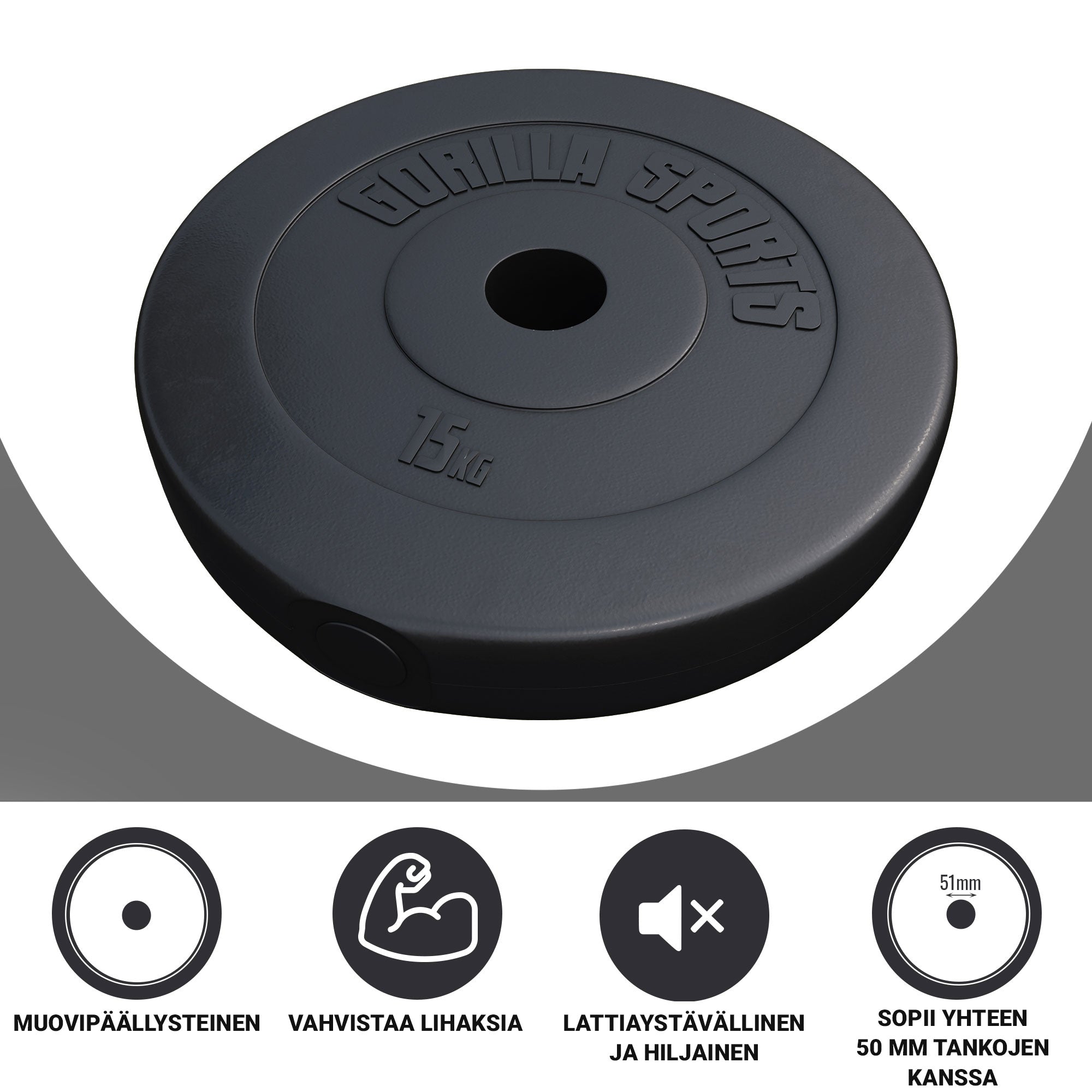 Levypaino 15kg, 50mm Vinyylipaino, Musta