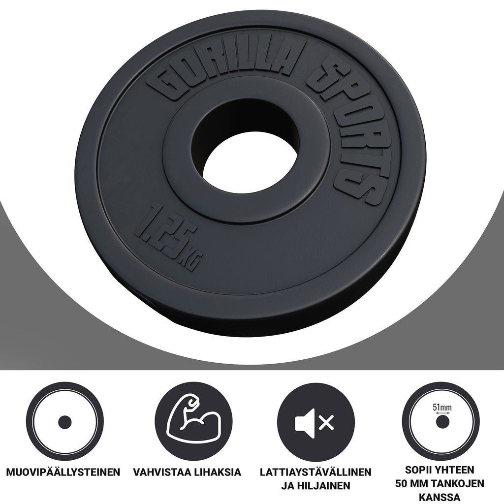 Levypaino 1,25kg, 50mm Vinyylipaino, Musta