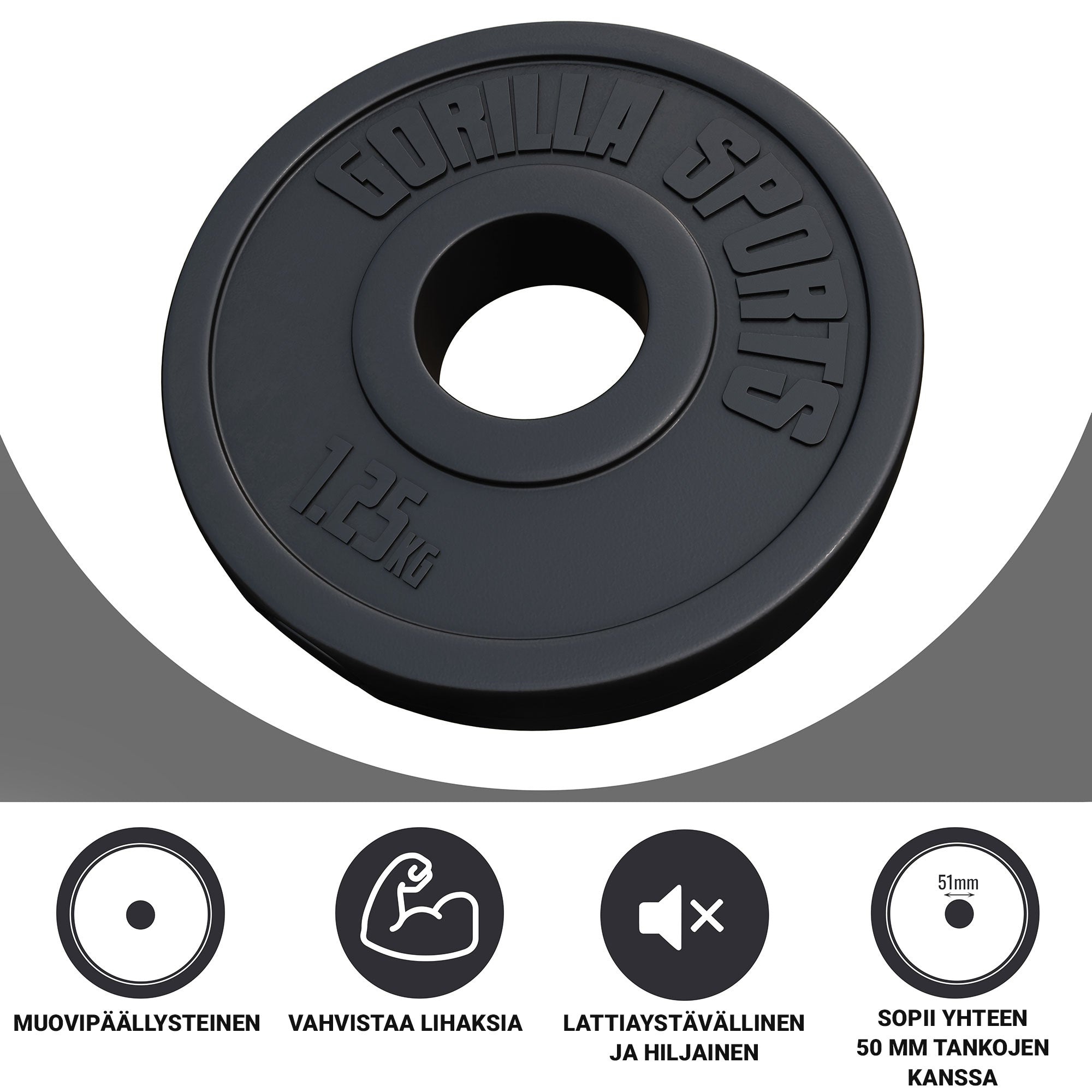 Levypaino 1,25kg, 50mm Vinyylipaino, Musta