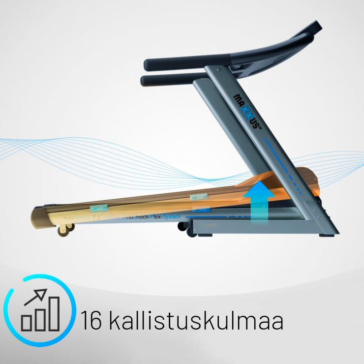 Juoksumatto MAXXUS 7.3 – Kokoontaitettava, 18 km/h, max. 130 kg, LED-Näyttö, Vaimennusjärjestelmä