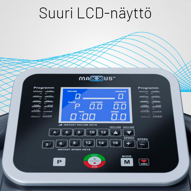 Juoksumatto MAXXUS 7.3 – Kokoontaitettava, 18 km/h, max. 130 kg, LED-Näyttö, Vaimennusjärjestelmä