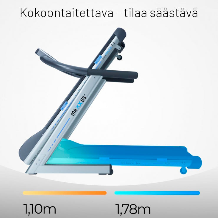 Juoksumatto MAXXUS 7.3 – Kokoontaitettava, 18 km/h, max. 130 kg, LED-Näyttö, Vaimennusjärjestelmä