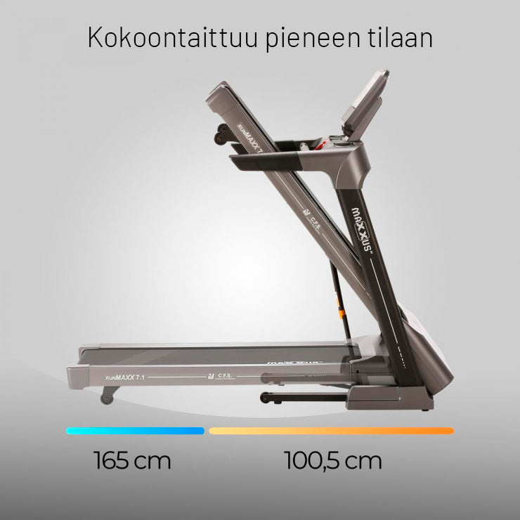 Taitettava Juoksumatto MAXXUS 7.1 RunMaxx – LCD-Näyttö, 11 Ohjelmaa, 18 km/h & 16 Kaltevuutta – 120 kg