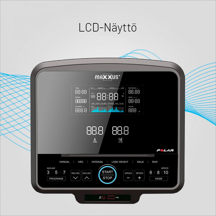 Taitettava Juoksumatto MAXXUS 7.1 RunMaxx – LCD-Näyttö, 11 Ohjelmaa, 18 km/h & 16 Kaltevuutta – 120 kg