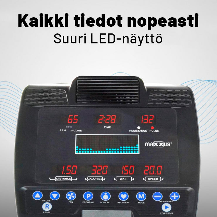 MAXXUS Kuntopyörä 90 PRO Korkeussäädettävä 15kg Vauhtipyörällä LED-Näyttö