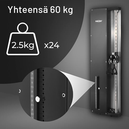 MAXXUS Seinään Kiinnitettävä Talja 60kg Painoilla 63x19x197cm Musta SmartGym H1