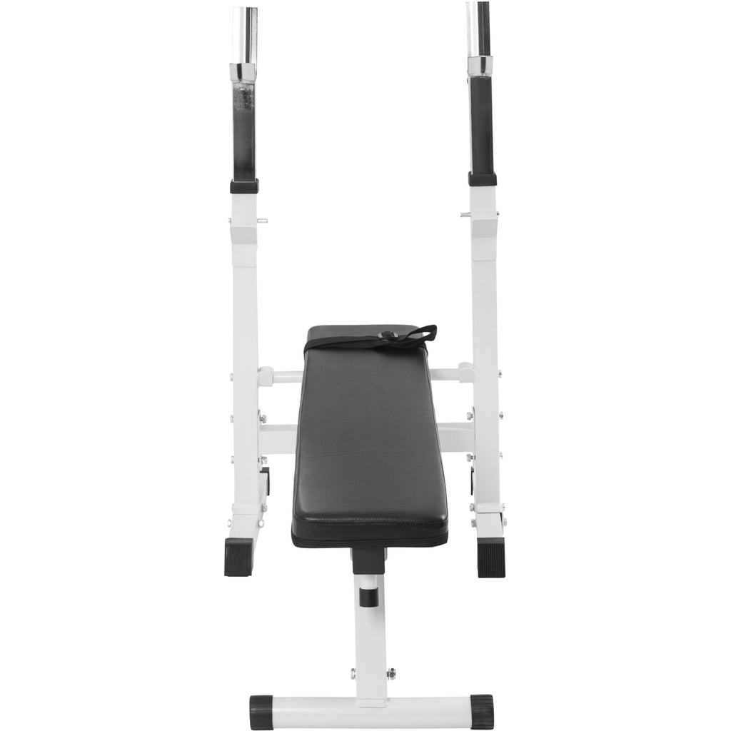 Säädettävä Painonnostopenkki Valkoinen + Vinyylinen Levytankosarja 100kg