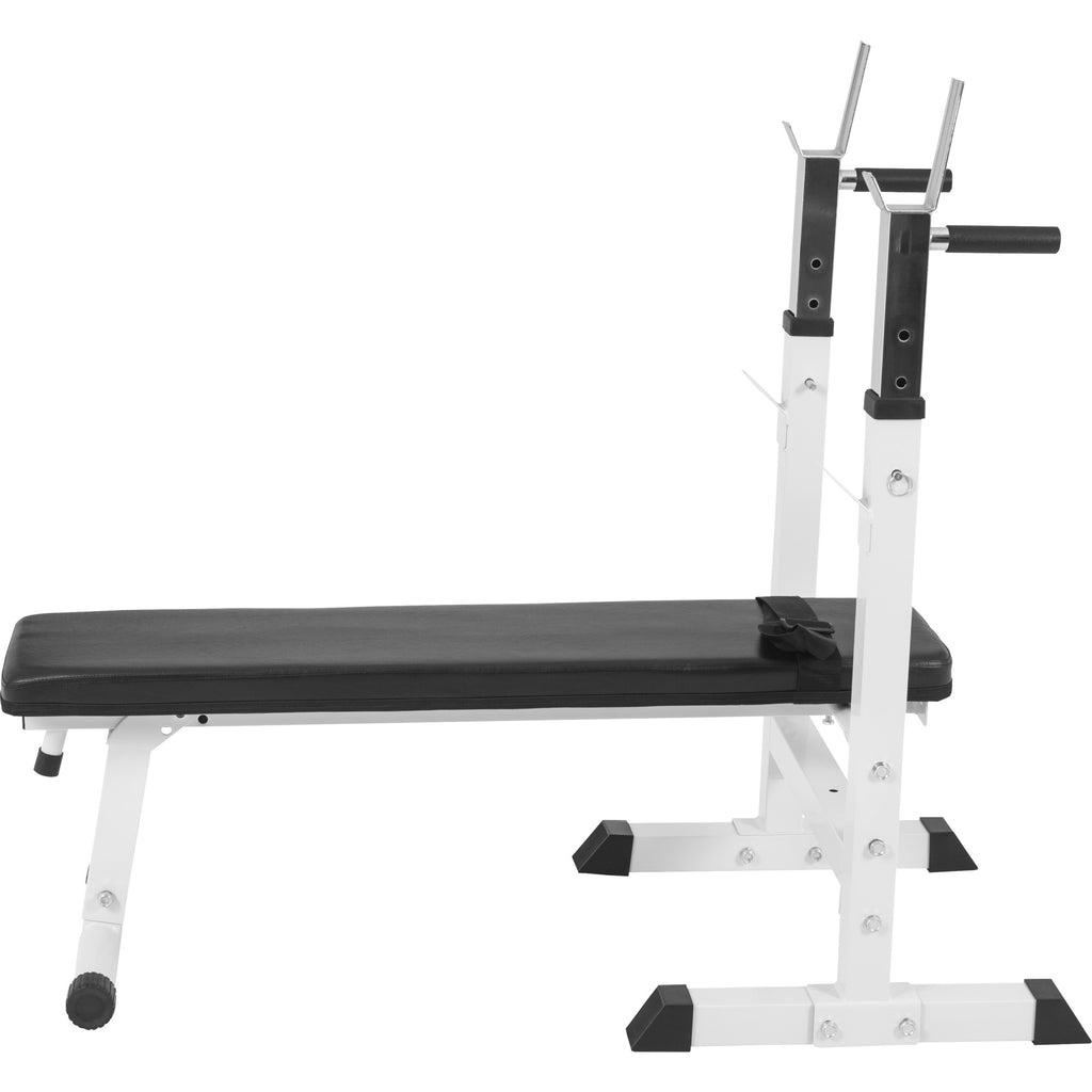 Säädettävä Painonnostopenkki Valkoinen + Vinyylinen Levytankosarja 100kg