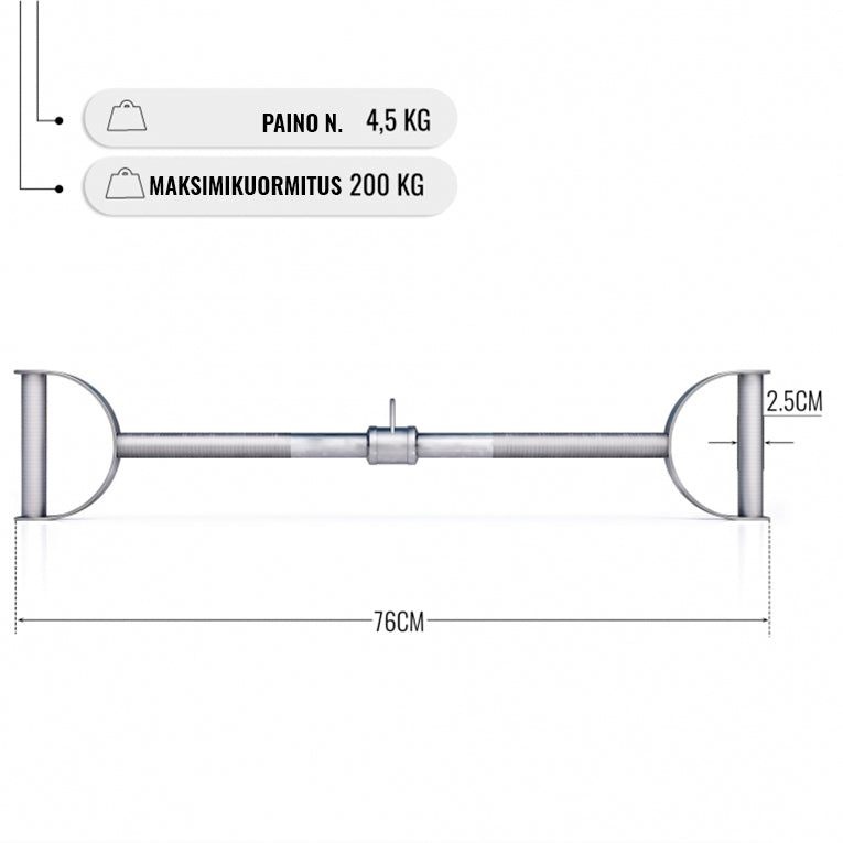 Suora Lapiokahvatanko Vetotanko Taljaan 76cm, 4.5kg, Max. 200kg Kromi