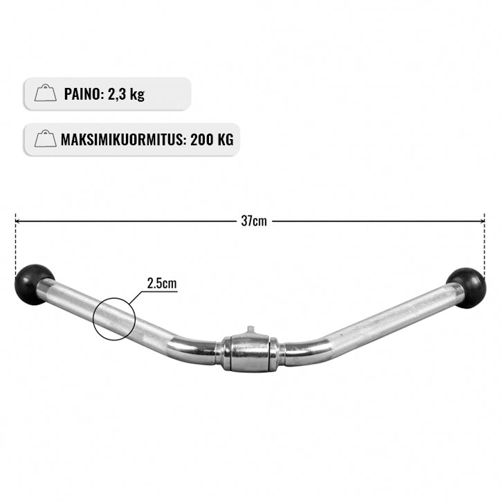 Kumipäinen Pyörivä Ojentaja V-Tanko / Vetotanko 37cm, 2.3kg, Max. 200kg Kromi