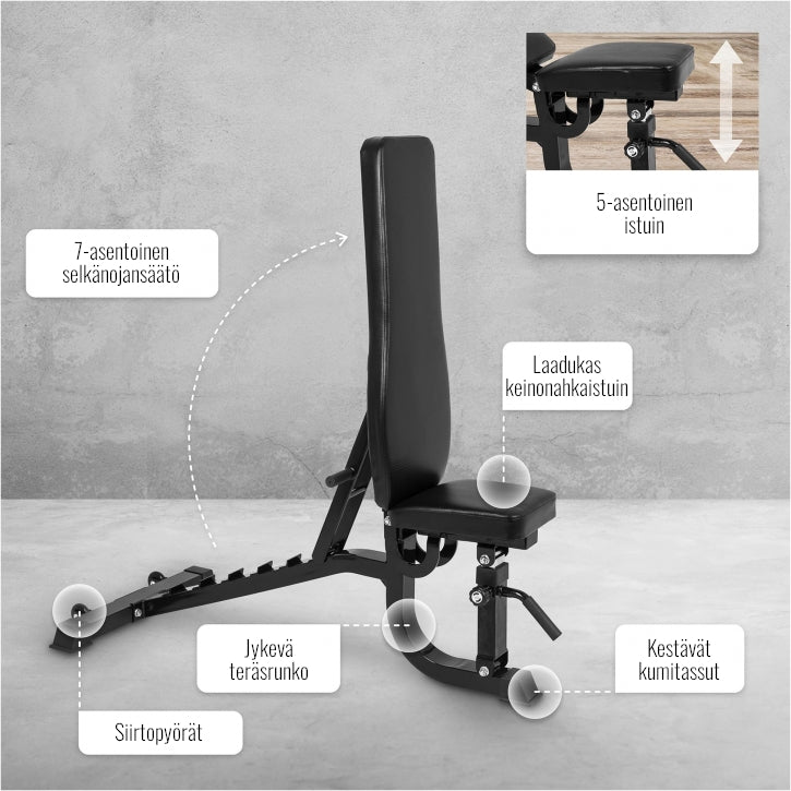 Pro-Sarjan Säädettävä Vinopenkki 140x72,5x54-138cm Max. 500kg Musta