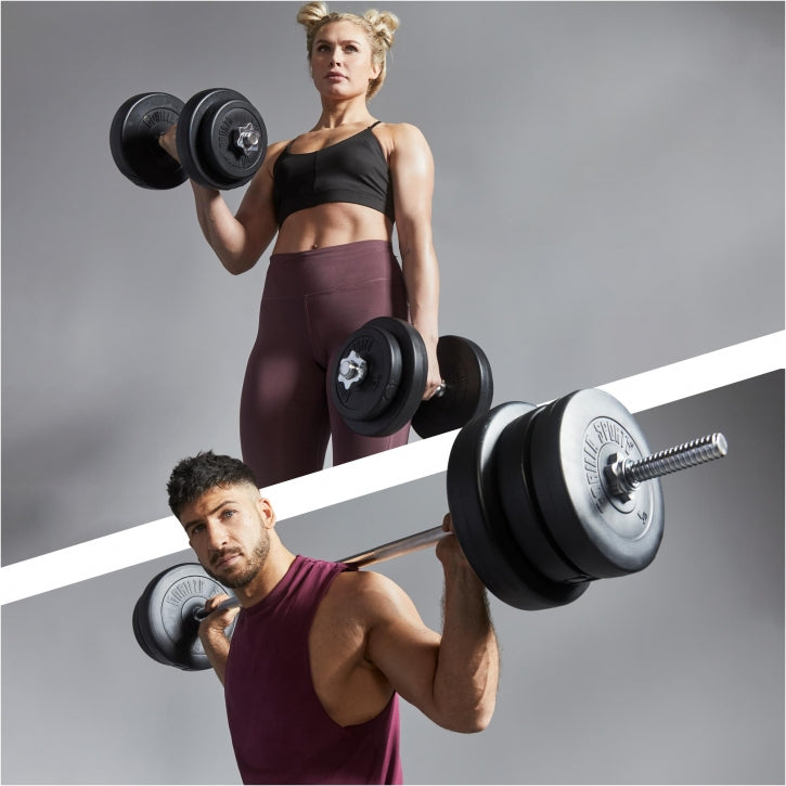 Levytankosetti 70kg / Vinyyliset Levypainot + Suora Levytanko 170cm Ja Käsipainotangot 35cm, Ø 30/31mm