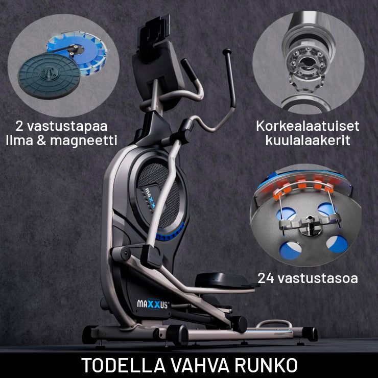 MAXXUS Crosstrainer CX 9.1 Musta Ilma- Ja Magneettivastuksella 8kg Vauhtipyörällä