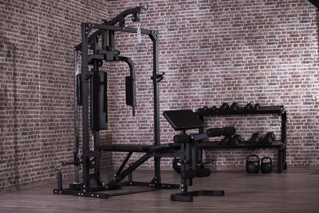 Monipuolinen Kuntokeskus Säädettävällä Vinopenkillä Ø 30/31mm Levypainoille 237x119x209,5cm