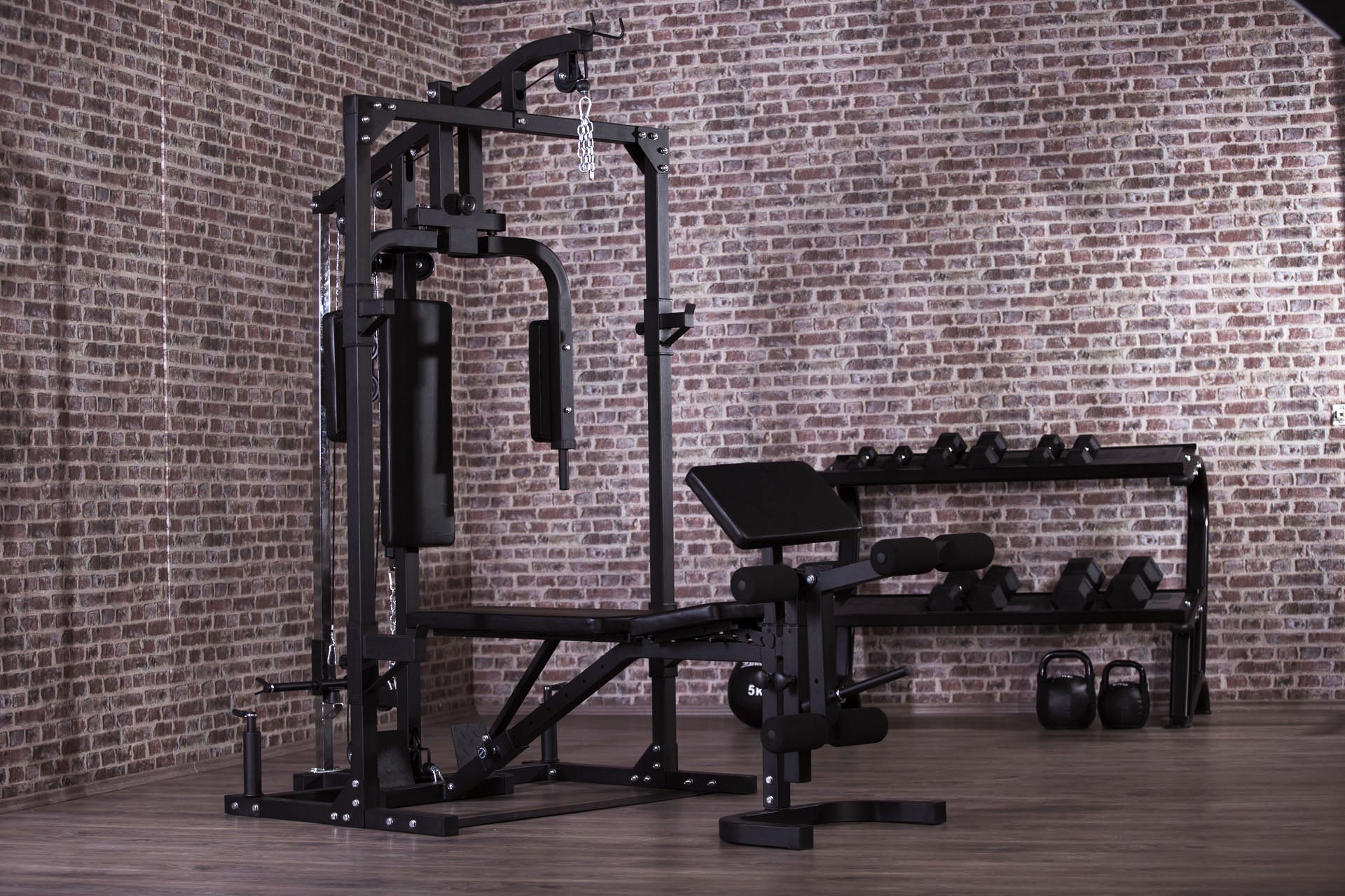 Monipuolinen Kuntokeskus Säädettävällä Vinopenkillä Ø 30/31mm Levypainoille 237x119x209,5cm