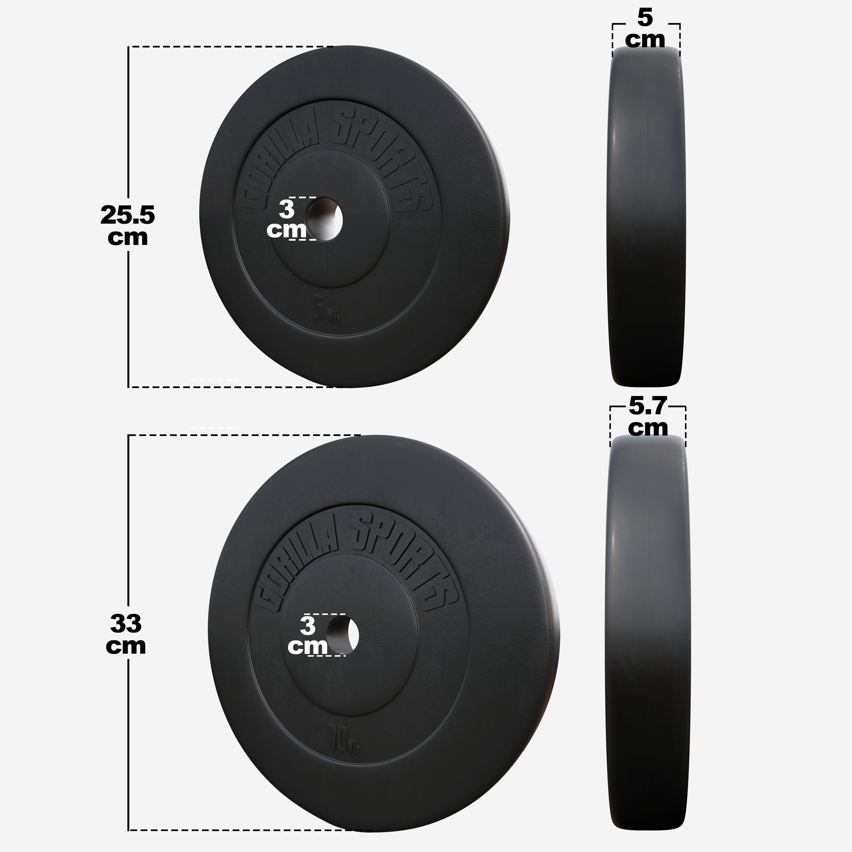 Levypainot 2x10kg 2x5kg, 30mm Vinyylipainot, Musta
