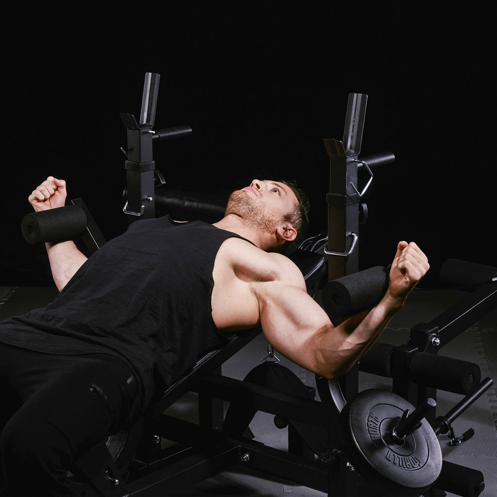 Monipuolinen Säädettävä Painonnostopenkki Black Edition + Painot Vinyylinen Levytankosarja 100kg