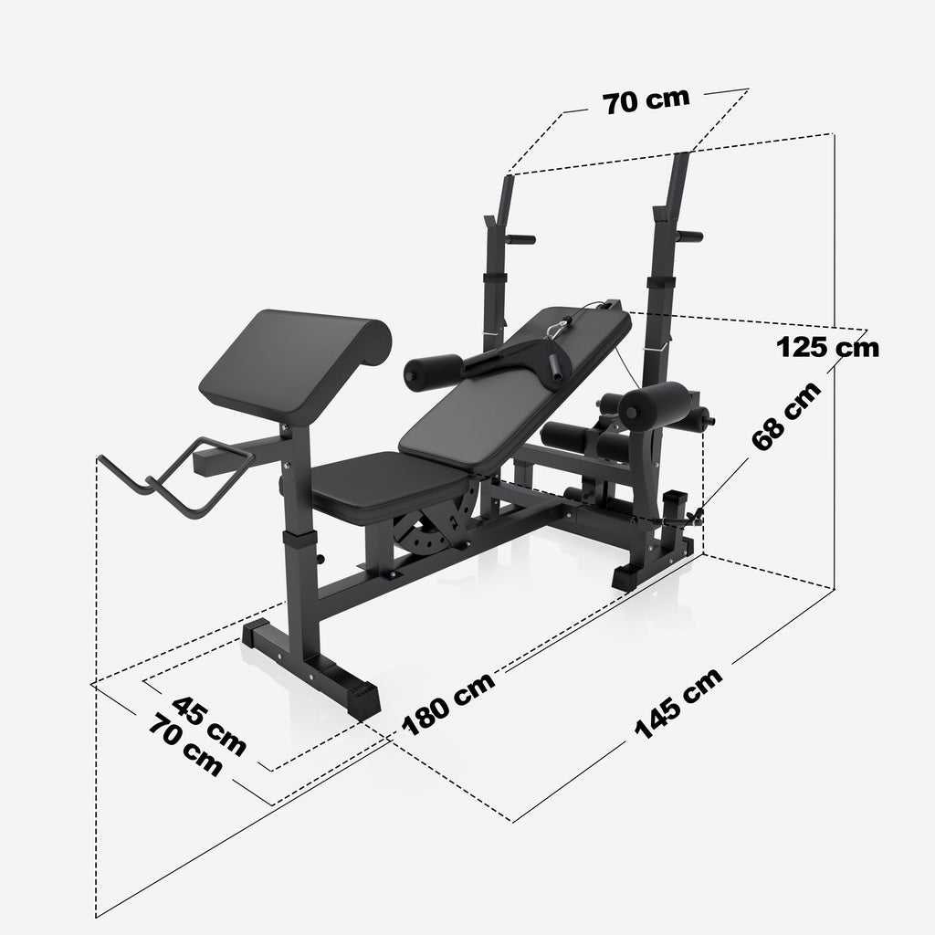 Monipuolinen Säädettävä Painonnostopenkki Black Edition + Painot Vinyylinen Levytankosarja 100kg