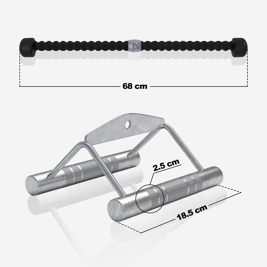 Taljakahvapaketti / Ojentajaköysi 68cm Max. 150kg + Leveä V-Kahva 18,5cm Max. 200kg