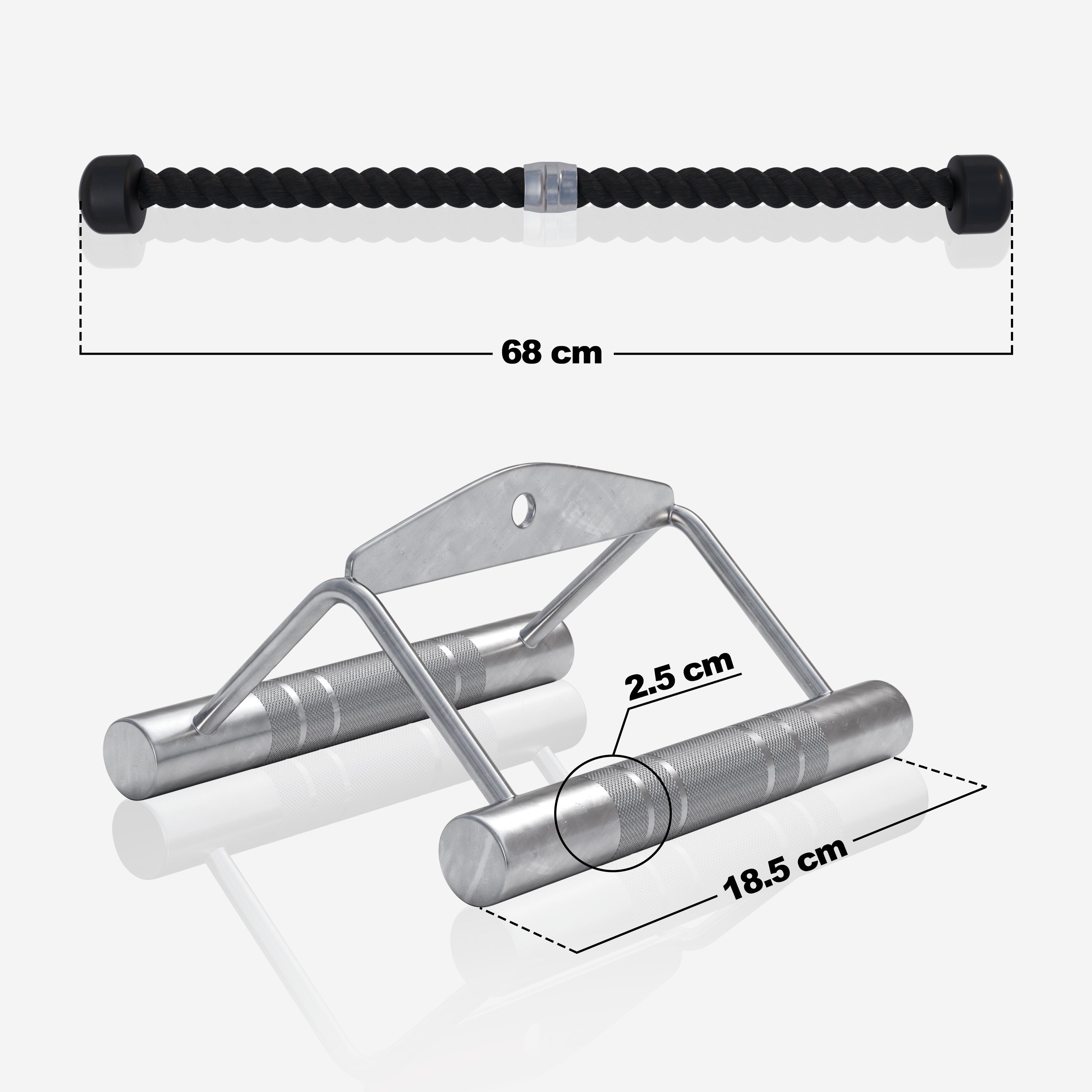 Taljakahvapaketti / Ojentajaköysi 68cm Max. 150kg + Leveä V-Kahva 18,5cm Max. 200kg