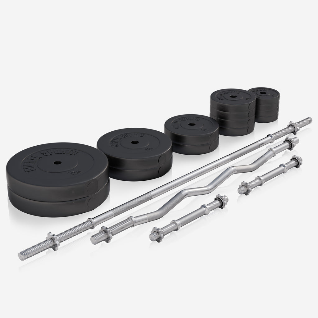 Säädettävä Painonnostopenkki Musta + Vinyylinen Levytankosarja 100kg