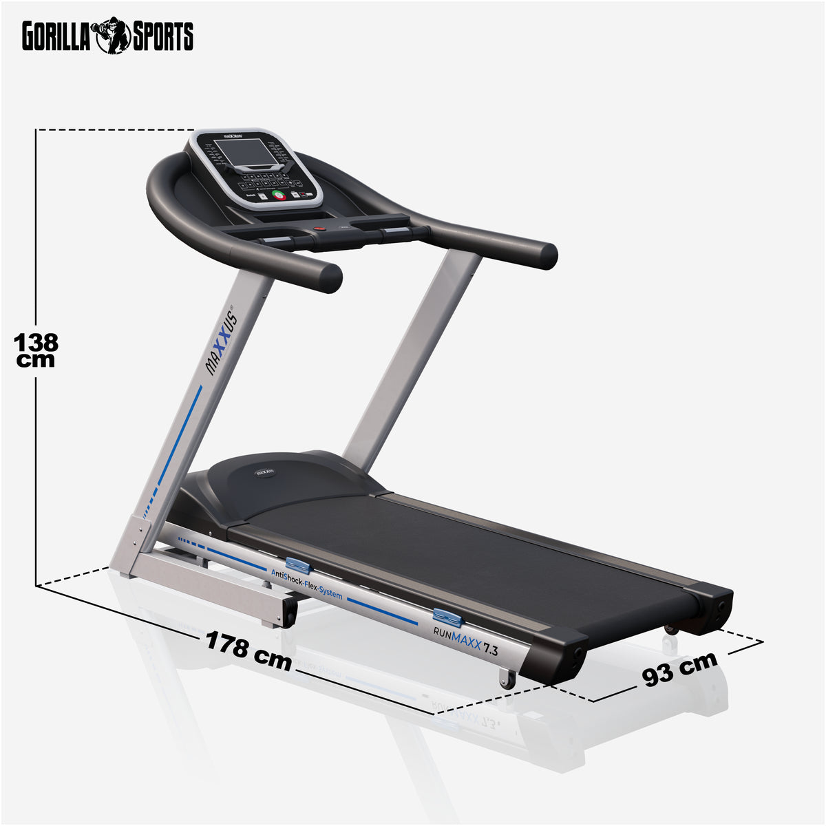 Juoksumatto MAXXUS 7.3 – Kokoontaitettava, 18 km/h, max. 130 kg, LED-Näyttö, Vaimennusjärjestelmä