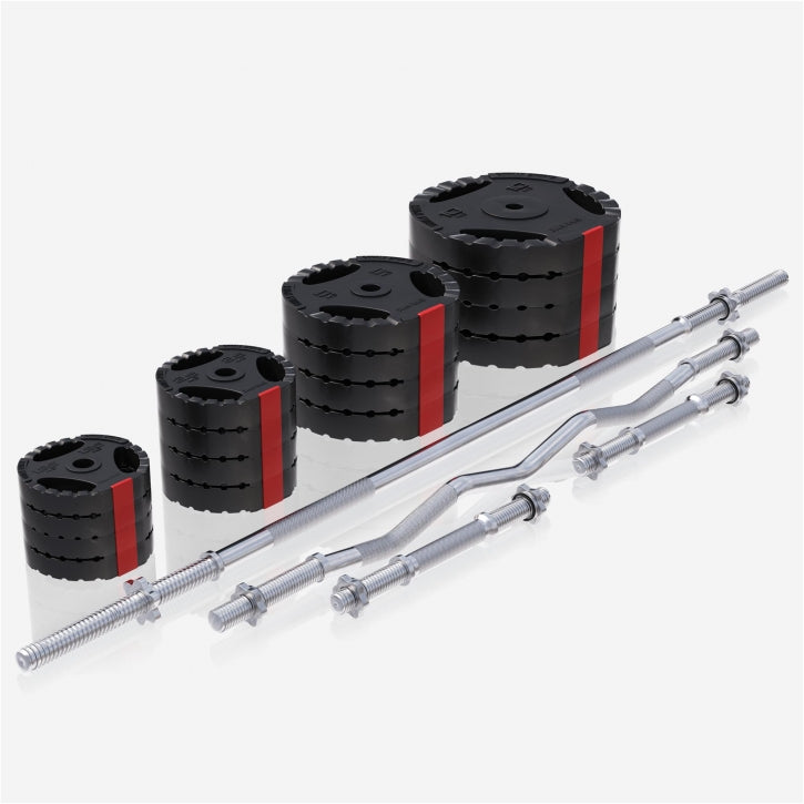 Monipuolinen Säädettävä Painonnostopenkki + Painot Vinyylinen Tri Grip Ø 30mm Levytankosarja 100kg