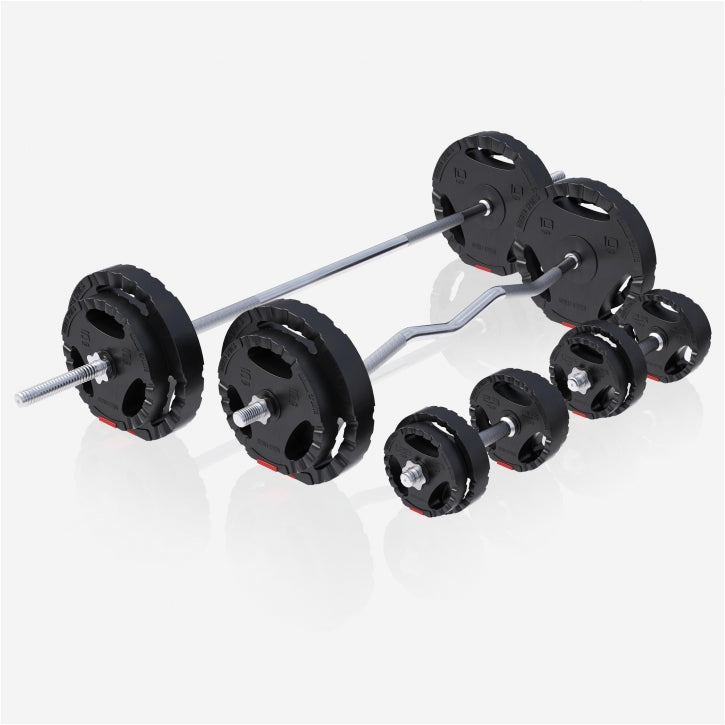 Monipuolinen Säädettävä Painonnostopenkki + Painot Vinyylinen Tri Grip Ø 30mm Levytankosarja 100kg