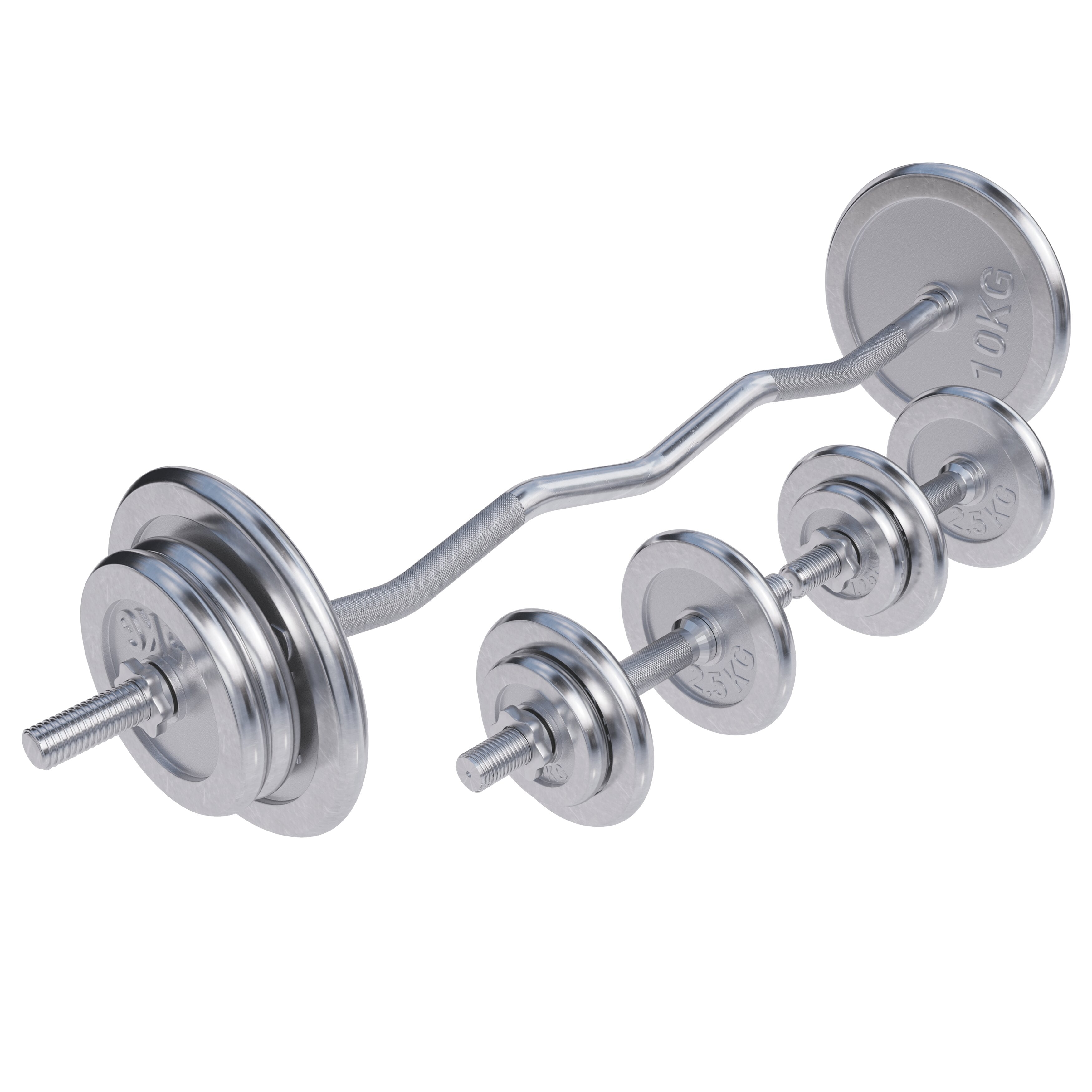 Levytankosarja 70kg / Kromatut Levypainot + EZ Kulmatanko 120cm Ja Käsipainotangot 35cm, Ø 30/31mm