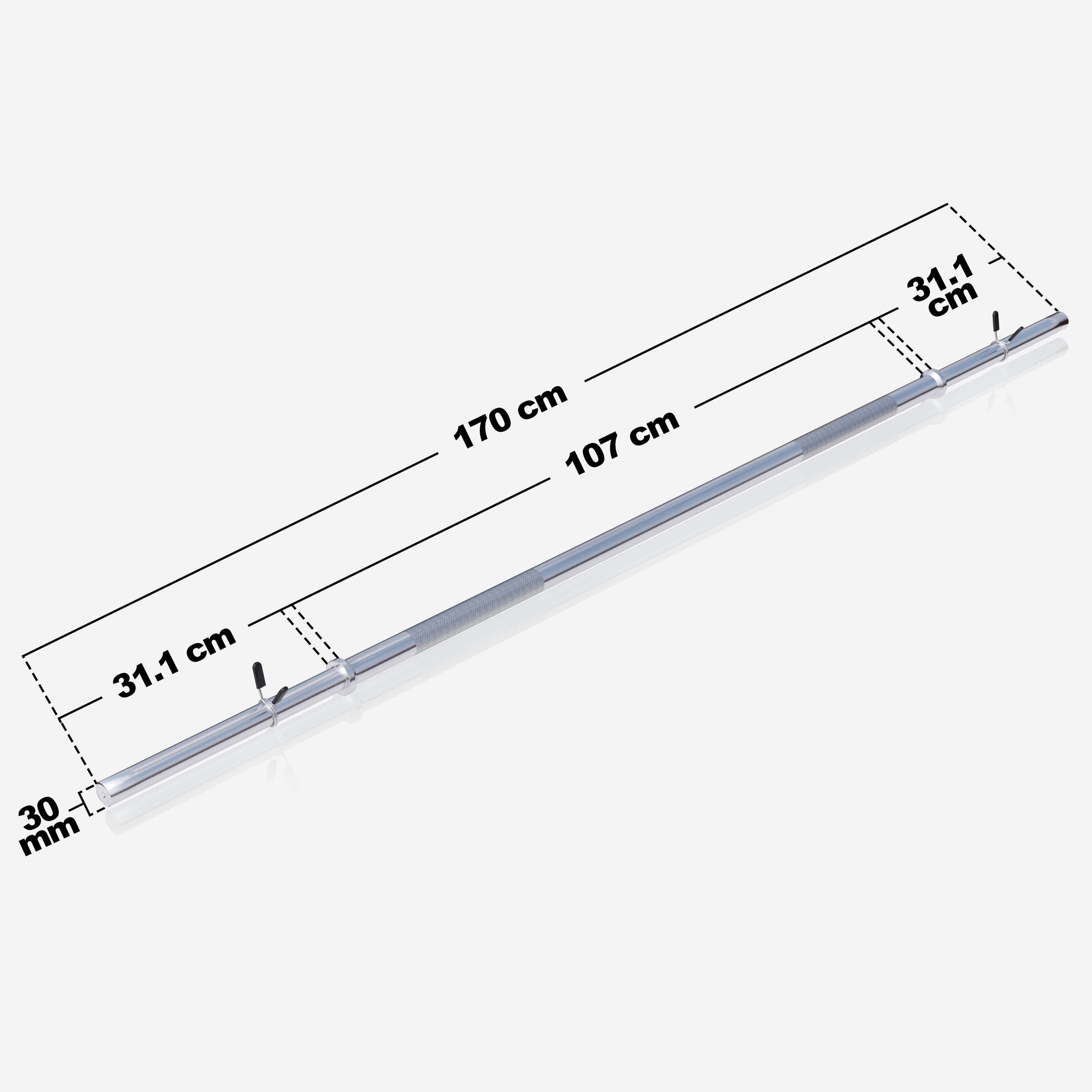 Suora Levytanko / Painonnostotanko Jousilukoilla 170cm, Ø 30mm, 10kg Kromi