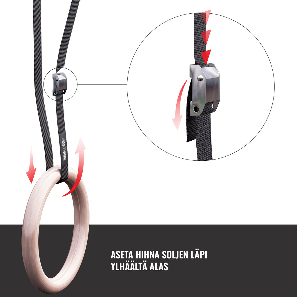 Puiset Voimistelurenkaat Ø 23cm, 450cm, Max. 200kg Puu/Nailon